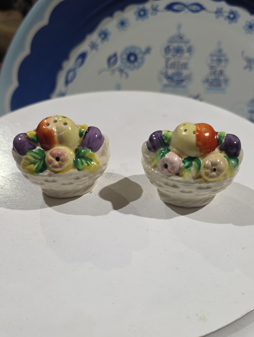 Vintage Porcelain  Fruit Basket Salt & Pepper Shakers - Japan
